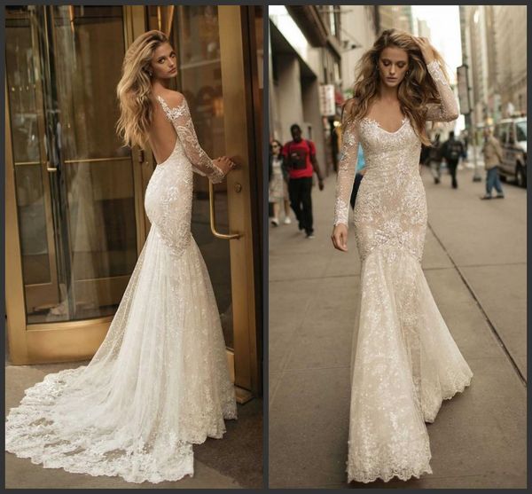 2019 berta backless mermaid wedding dresses with long sleeves v-neck lace appliqued trumpet bridal gowns sweep train country wedding dress, White
2019 berta backless mermaid wedding dresses with long sleeves v-neck lace appliqued trumpet bridal gowns sweep train country wedding dress, White