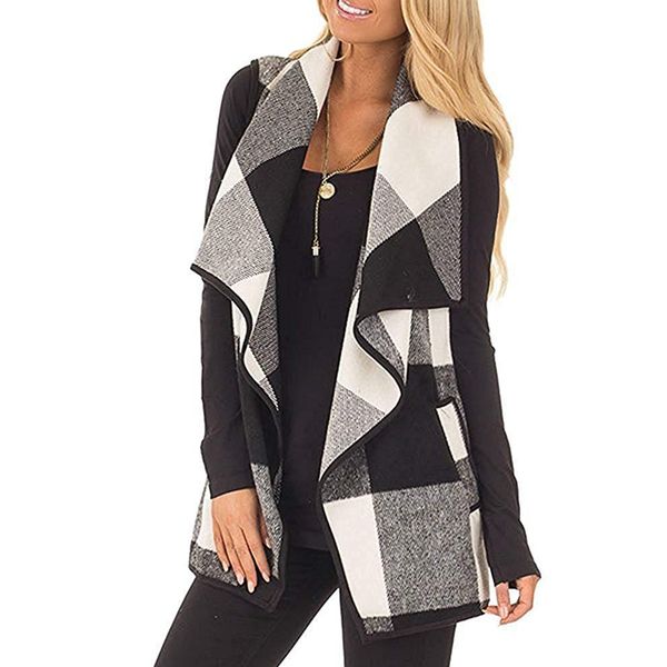 vest office ladies autumn female sleeveless turn down neck open front jacket check plaid cardigan casual women long waistcoat, Black;white
vest office ladies autumn female sleeveless turn down neck open front jacket check plaid cardigan casual women long waistcoat, Black;white