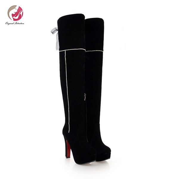 original intention winter over-the-knee boots woman round toe thin heels boots bow knot fashion sewing shoes woman plus size, Black
original intention winter over-the-knee boots woman round toe thin heels boots bow knot fashion sewing shoes woman plus size, Black