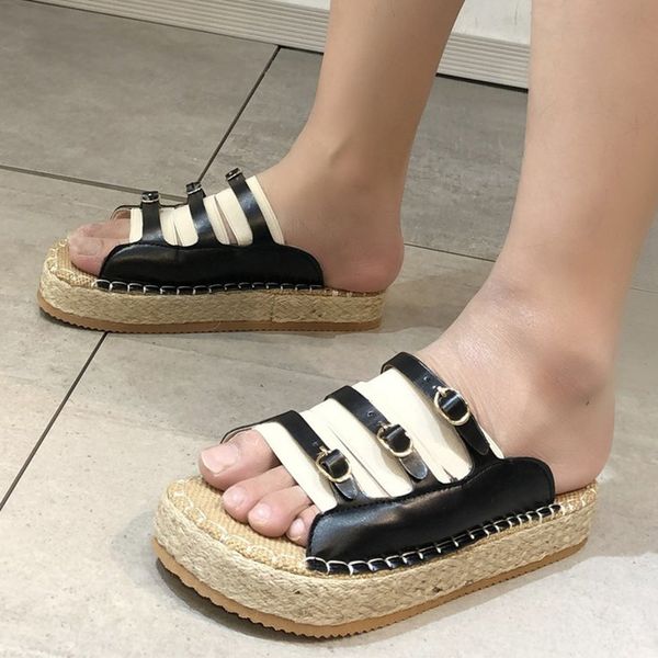 women slippers flats platform sandals summer pu open toe buckle straw casual ladies comfort shoe woman female shoes, Black
women slippers flats platform sandals summer pu open toe buckle straw casual ladies comfort shoe woman female shoes, Black