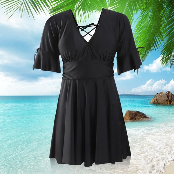 2020 women's conservative tripod black beautiful back rope solid color skirt swimsuit one-piece swimsuit, White;black
2020 women's conservative tripod black beautiful back rope solid color skirt swimsuit one-piece swimsuit, White;black