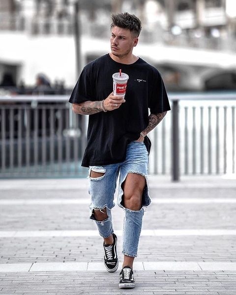 mens ripped big hole jeans knee big holes denim pants new fashion street style for men, Blue
mens ripped big hole jeans knee big holes denim pants new fashion street style for men, Blue