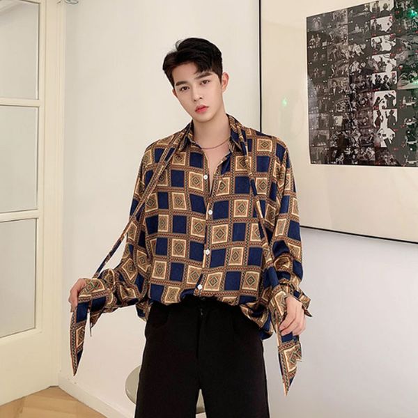 men vintage print casual loose long sleeve shirts male tie bow fashion show retro dress shirts, White;black
men vintage print casual loose long sleeve shirts male tie bow fashion show retro dress shirts, White;black