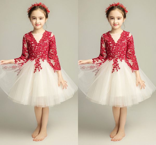 2019 sheer long sleeve flower girl dresses champagne with red lace applique jewel little girls special occasion dress kids party gowns, White;blue
2019 sheer long sleeve flower girl dresses champagne with red lace applique jewel little girls special occasion dress kids party gowns, White;blue