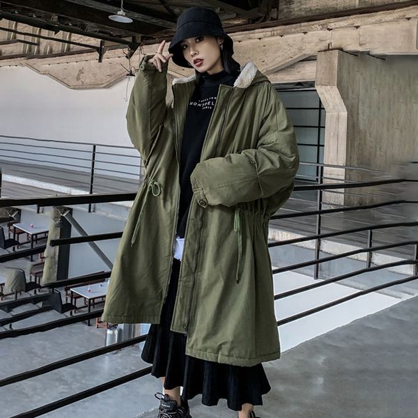 fashion tide large size female long cotton-padded coat new loose korean zippers hooded drawstring adjusted parka warm pb933, Black
fashion tide large size female long cotton-padded coat new loose korean zippers hooded drawstring adjusted parka warm pb933, Black
