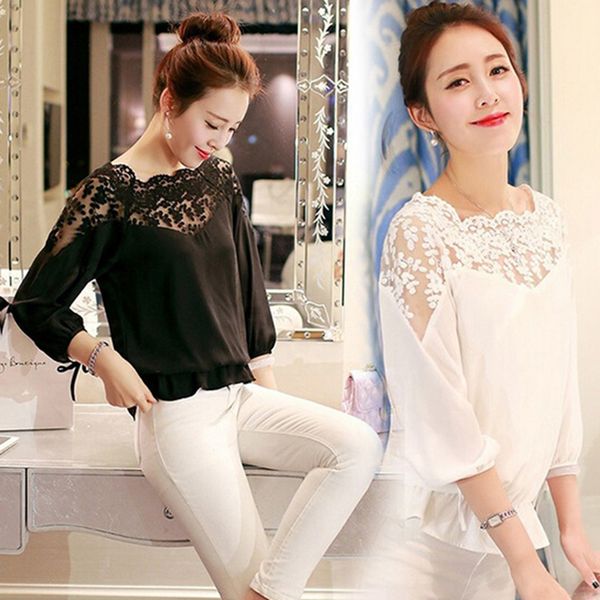 summer large size 2xl feminine blouse version loose stitching lace blusa feminina shirt casual chiffon lace wide sleeve blouse, White
summer large size 2xl feminine blouse version loose stitching lace blusa feminina shirt casual chiffon lace wide sleeve blouse, White