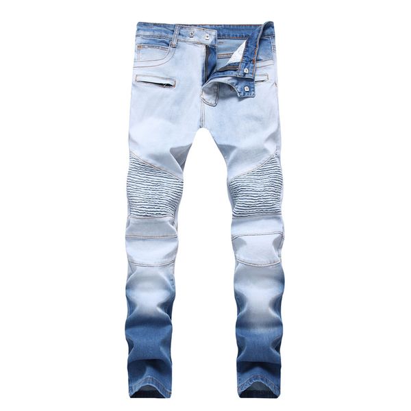 men's slim fit biker jeans pants stretchy motorcycle denim trousers for male streetwear sky blue plus size 28-42
men's slim fit biker jeans pants stretchy motorcycle denim trousers for male streetwear sky blue plus size 28-42