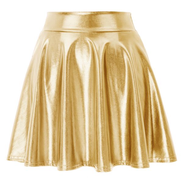 womens retro pure color imitated leather shiny fashion skater high waist skirt, Black
womens retro pure color imitated leather shiny fashion skater high waist skirt, Black