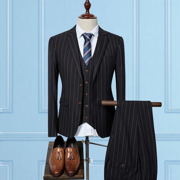 man three-piece two buttons business slim striped suit set costume de mariage homme 2019, White;black
man three-piece two buttons business slim striped suit set costume de mariage homme 2019, White;black
