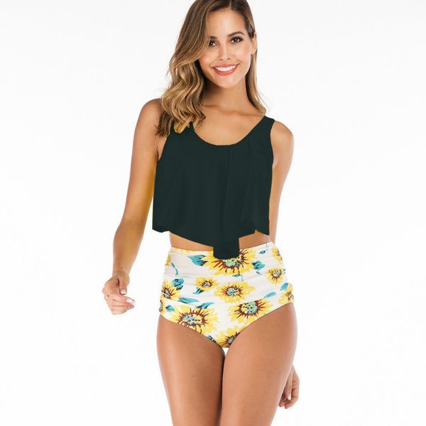 swimwear women sunflower print bikini halter ruffled push up padded high waist swimsuit brazilian bathing suit plus size bikini, White;black
swimwear women sunflower print bikini halter ruffled push up padded high waist swimsuit brazilian bathing suit plus size bikini, White;black