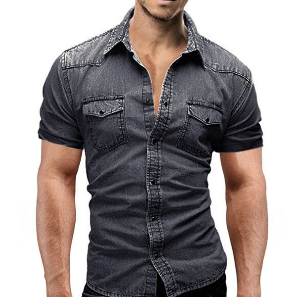 denim shirt men casual slim fit button shirt with pocket blouse men camisa social short sleeve blouse playeras de hombre, White;black
denim shirt men casual slim fit button shirt with pocket blouse men camisa social short sleeve blouse playeras de hombre, White;black