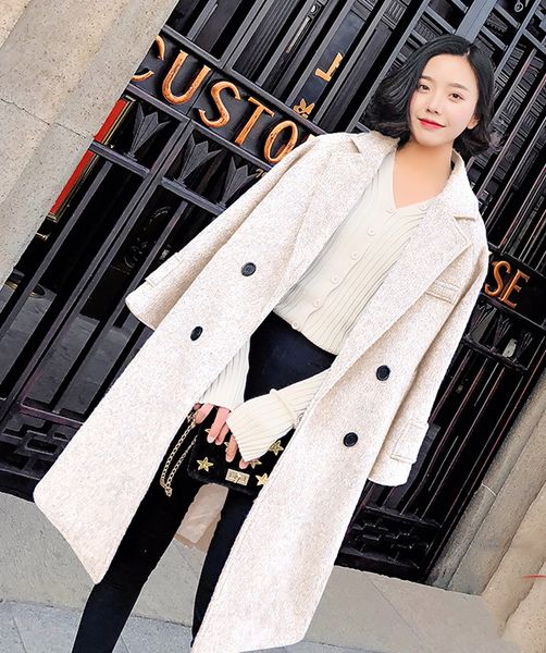 casaco feminino inverno 2020 thicken wool coat women elegant double breasted long jackets outwear manteau femme lx1889, Black