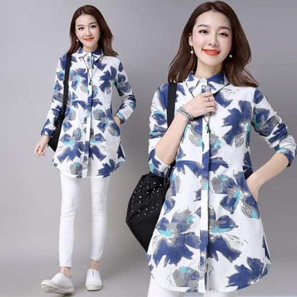 women's blouses & shirts floral print ladies cotton linen womens long and blouse blusas mujer de moda, White
women's blouses & shirts floral print ladies cotton linen womens long and blouse blusas mujer de moda, White
