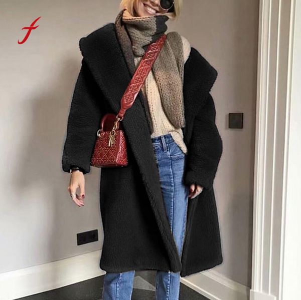 2018 winter fur coat women solid fuzzy faux fur long sleeve cardigan oversized outwear coat plus size warm faux abrigo, Black 
2018 winter fur coat women solid fuzzy faux fur long sleeve cardigan oversized outwear coat plus size warm faux abrigo, Black