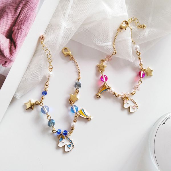 летняя мода японский и корейский мультфильм ювелирные аксессуары красивая девушка женщины творческий браслет из бисера звезды единорога, Golden;silver
летняя мода японский и корейский мультфильм ювелирные аксессуары красивая девушка женщины творческий браслет из бисера звезды единорога, Golden;silver