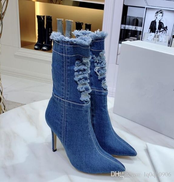 10.5cm lady worn-out casual high heel boots side zipper luxury designer women denim hole cowboy boot 35-41, Black
10.5cm lady worn-out casual high heel boots side zipper luxury designer women denim hole cowboy boot 35-41, Black