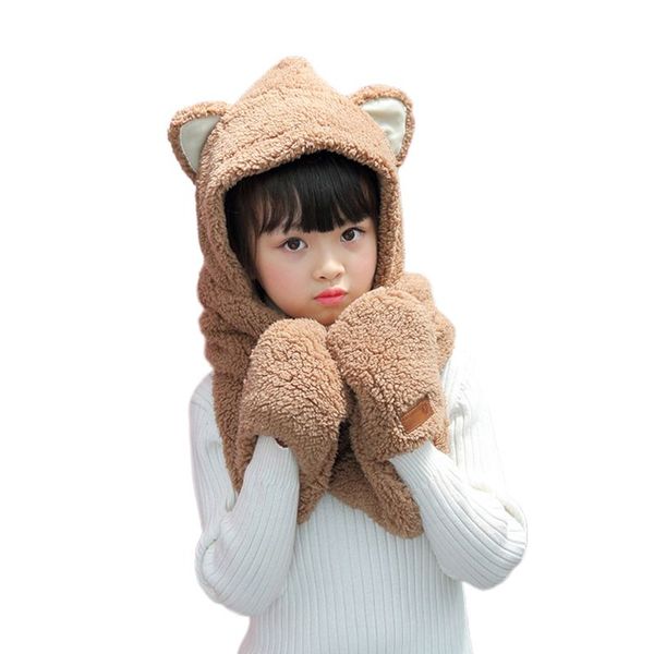 toddler kids 3 in 1 warm winter hat cute animal ears scarf gloves earflap cap