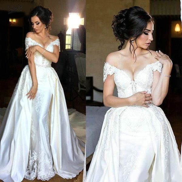 fashion detachable train wedding dresses gown off shoulder a line with short sleeves applique lace country wedding bridal gowns, White
fashion detachable train wedding dresses gown off shoulder a line with short sleeves applique lace country wedding bridal gowns, White