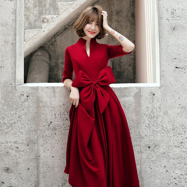 women burgundy bowknot evening dress 2020 new bride wedding dress stand collar cheongsam solid qipao elegant vestidos de festa, Red
women burgundy bowknot evening dress 2020 new bride wedding dress stand collar cheongsam solid qipao elegant vestidos de festa, Red