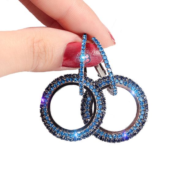 party big circle drop earrings for women simple blue rhinestone double round geometric pierced earring jewelry gift 4 colors, Silver
party big circle drop earrings for women simple blue rhinestone double round geometric pierced earring jewelry gift 4 colors, Silver