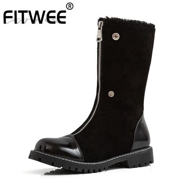 fitwee 2020 genuine leather women winter mid calf boots zipper warm flats shoes woman fashion brand botas size 34-41, Black
fitwee 2020 genuine leather women winter mid calf boots zipper warm flats shoes woman fashion brand botas size 34-41, Black