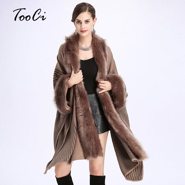 new women shawl cloak coat lady fake fur collar poncho cardigan female loose large size knitted cardigan shawl, Black
new women shawl cloak coat lady fake fur collar poncho cardigan female loose large size knitted cardigan shawl, Black
