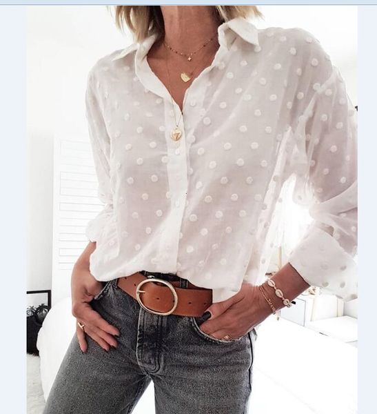 2019 fashion office ladies shirts see through long sleeve turn-down collar women white loose dot blouses shirt blusas
2019 fashion office ladies shirts see through long sleeve turn-down collar women white loose dot blouses shirt blusas