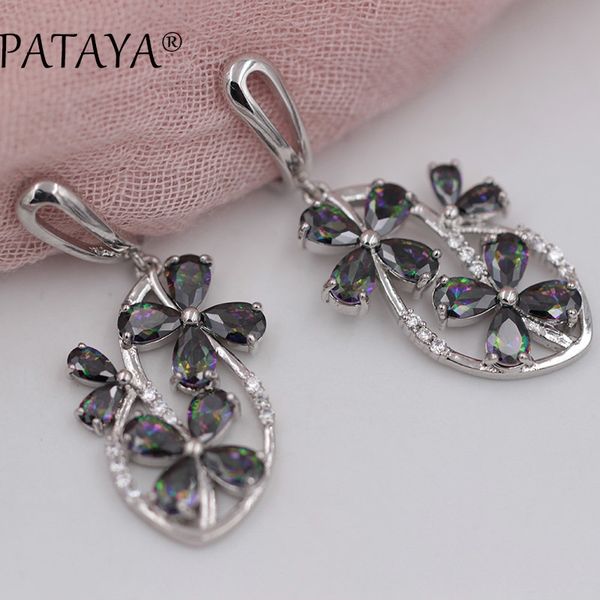 pataya new ab multicolor flower natural zircon earrings true white gold dangle earrings women wedding fine romantic jewelry, Silver
pataya new ab multicolor flower natural zircon earrings true white gold dangle earrings women wedding fine romantic jewelry, Silver