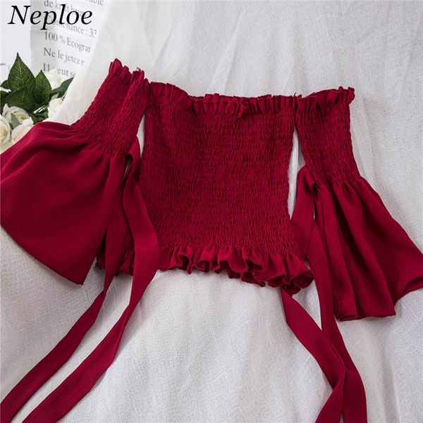 neploe solid pleated bow blusa feminina slash neck off shoulder short crop blouse summer half sleeve slim women shirt 68079, White
neploe solid pleated bow blusa feminina slash neck off shoulder short crop blouse summer half sleeve slim women shirt 68079, White