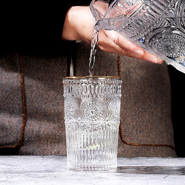european-style gilt-edged ins glass thickened sunflower embossed cold water kettle retro-style wine glass milk cold drink glass
european-style gilt-edged ins glass thickened sunflower embossed cold water kettle retro-style wine glass milk cold drink glass
