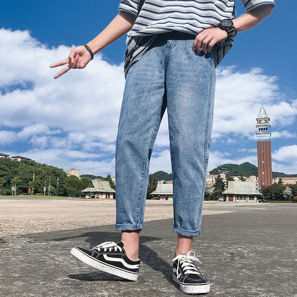 thin section schoolboy male tide brand trousers trend jeans men autumn denim man solid color fashion casual large cowboy pants, Blue
thin section schoolboy male tide brand trousers trend jeans men autumn denim man solid color fashion casual large cowboy pants, Blue