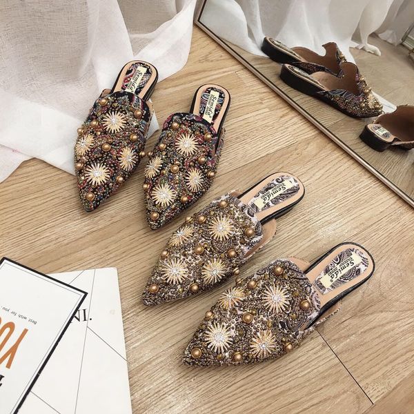 new summer fashion temperament fairy shoes rivet shiny bun half slippers, Black
new summer fashion temperament fairy shoes rivet shiny bun half slippers, Black