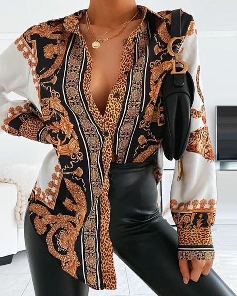 baroque leopard print casual shirt women turn-down collar long sleeve blouse streetwear, White
baroque leopard print casual shirt women turn-down collar long sleeve blouse streetwear, White