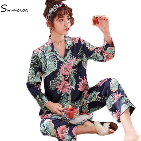 smmoloa women silk satin print pajamas set long sleeve sleepwear pijama female sleep two piece set, Black;red
smmoloa women silk satin print pajamas set long sleeve sleepwear pijama female sleep two piece set, Black;red