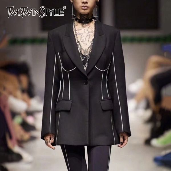 twotwinstyle elegant striped women's blazer notched long sleeve pocket female coat autumn fashion new 2019 ladies style, White;black
twotwinstyle elegant striped women's blazer notched long sleeve pocket female coat autumn fashion new 2019 ladies style, White;black