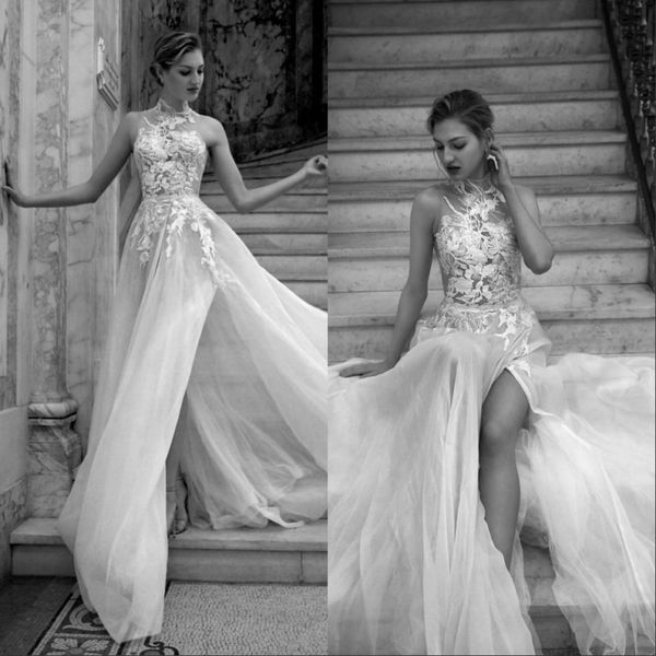 bohemian wedding dresses 2020 lace applique high neck side split sweep train illusion beach bridal dress boho wedding gowns, White
bohemian wedding dresses 2020 lace applique high neck side split sweep train illusion beach bridal dress boho wedding gowns, White
