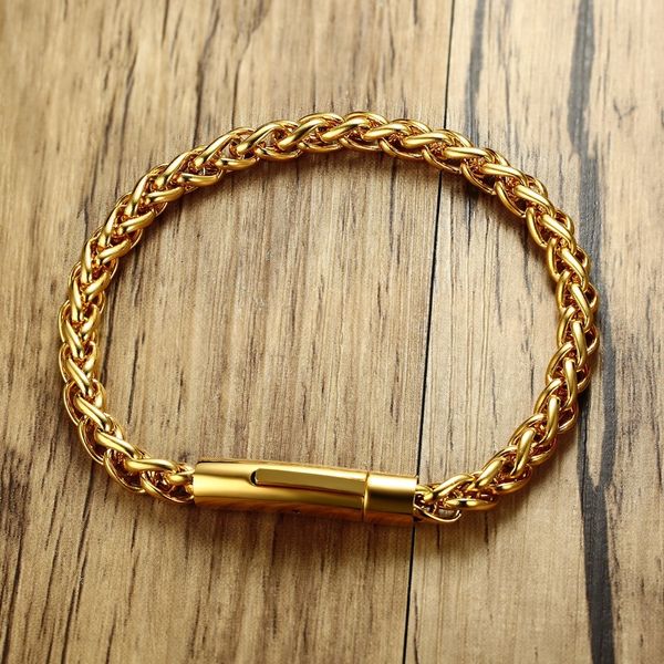 men's round wheat chain bracelet for men gold tone stainless steel braslet with magnetic buckle male jewelry 8.5-inch, Black
men's round wheat chain bracelet for men gold tone stainless steel braslet with magnetic buckle male jewelry 8.5-inch, Black