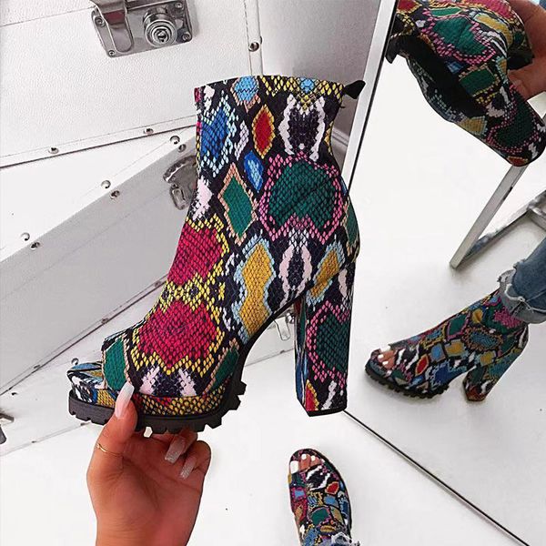 women zip peep toe ankle boots autumn ladies snake pattern platform thick high heels female leopard shoes new fashion, Black
women zip peep toe ankle boots autumn ladies snake pattern platform thick high heels female leopard shoes new fashion, Black
