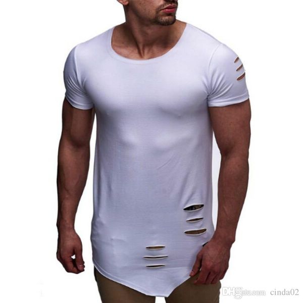 latest men's tees hole clothing male hip ripped summer design t-shirt high streetwear o-neck fit slim street hop rerbg, Black 
latest men's tees hole clothing male hip ripped summer design t-shirt high streetwear o-neck fit slim street hop rerbg, Black