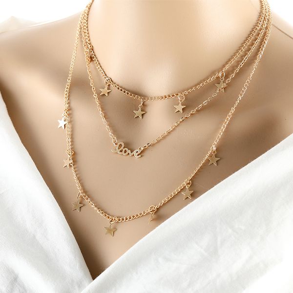 new star choker necklaces boho alloy pentagram chain multilayer long necklaces for women men diamond letter love layered gold chain necklace, Black
new star choker necklaces boho alloy pentagram chain multilayer long necklaces for women men diamond letter love layered gold chain necklace, Black
