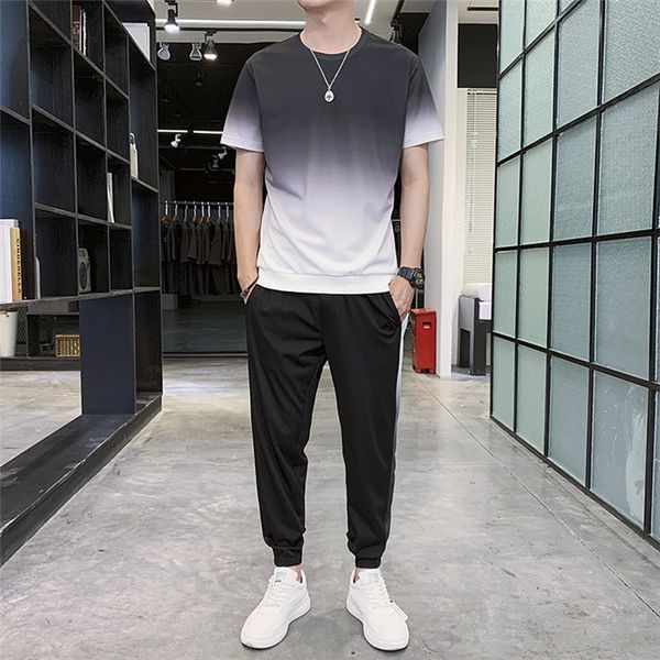mens gradient tracksuit summer short sleeve crew neck tshirt loose trousers homme sport suit, Gray
mens gradient tracksuit summer short sleeve crew neck tshirt loose trousers homme sport suit, Gray