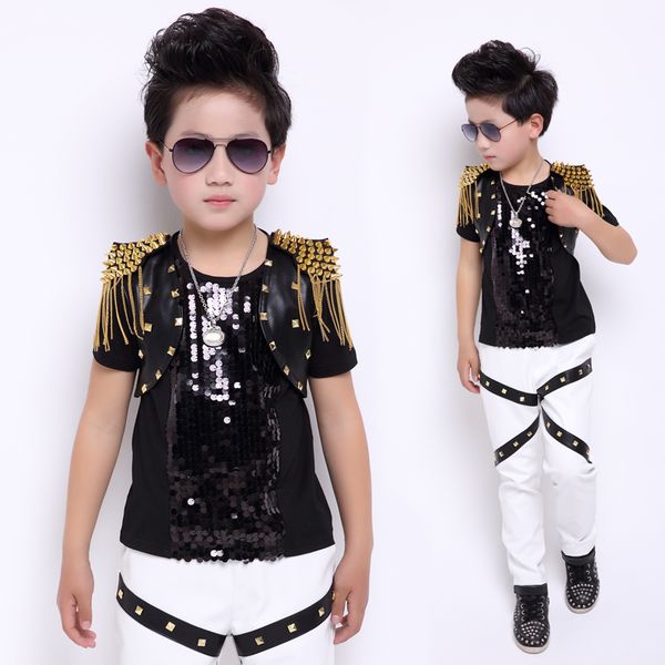 hip hop dance costumes children gold studded leather vest fringed coat shawl white pants boys jazz performance clothes dn5127, Black;red
hip hop dance costumes children gold studded leather vest fringed coat shawl white pants boys jazz performance clothes dn5127, Black;red