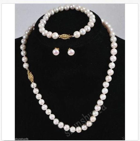 7--8 mm genuine white akoya cultured pearl bracelets necklace earrings set, Silver
7--8 mm genuine white akoya cultured pearl bracelets necklace earrings set, Silver