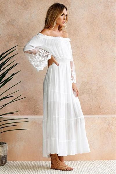 solid lace panelled slash neck lady maxi dress womens summer flare sleeve elastic waist long dresses, Black;gray
solid lace panelled slash neck lady maxi dress womens summer flare sleeve elastic waist long dresses, Black;gray