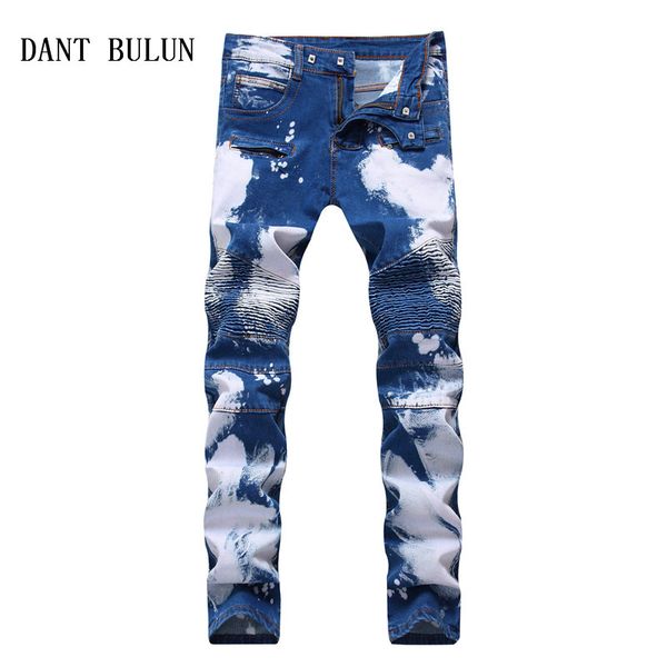 men's hi street biker jeans slim fit straight pleated motorcycle hip hop denim pants washed plus size trousers, Blue
men's hi street biker jeans slim fit straight pleated motorcycle hip hop denim pants washed plus size trousers, Blue