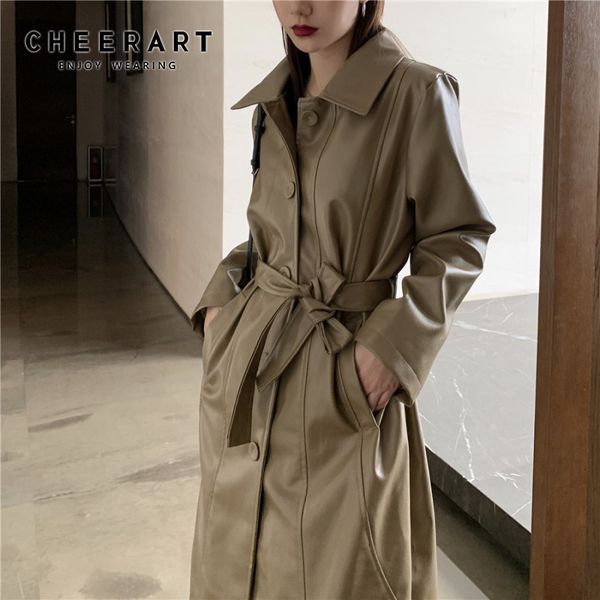 cheerart long leather coat lace up faux leather trench coat khaki black long jacket ladies coats autumn women 2019
cheerart long leather coat lace up faux leather trench coat khaki black long jacket ladies coats autumn women 2019