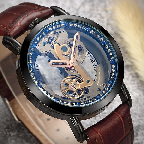 black brown leather retro automatic mechanical watches men creative transparent skeleton self-wind bronze male wristwatch clock, Slivery;brown
black brown leather retro automatic mechanical watches men creative transparent skeleton self-wind bronze male wristwatch clock, Slivery;brown