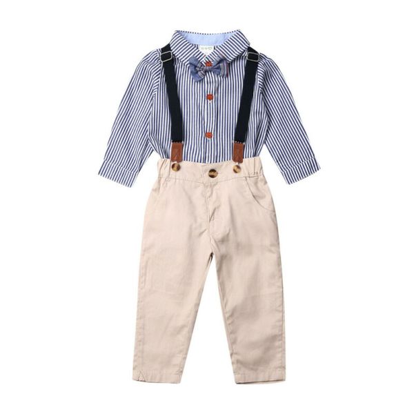 toddler baby boy gentleman clothes striped shirt bib pants 2pcs outfits, White 
toddler baby boy gentleman clothes striped shirt bib pants 2pcs outfits, White