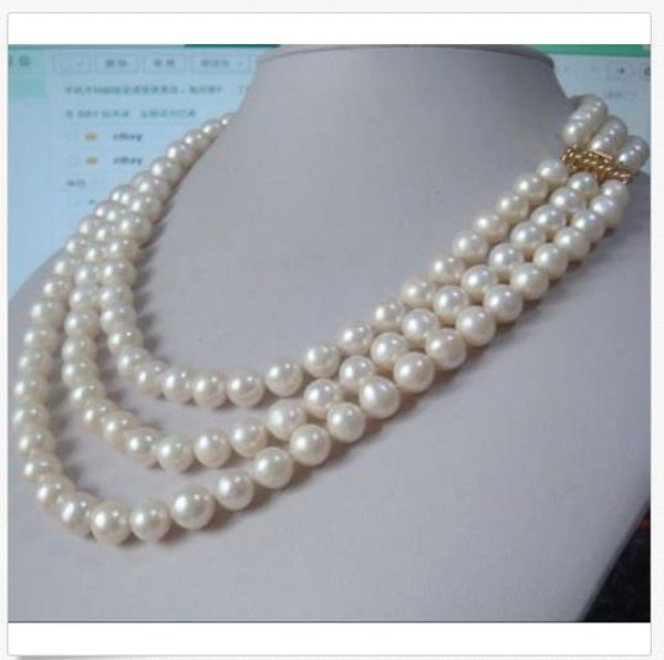 triple strands 9-10mm natural south sea white pearl necklace 18-20" 14k gold, Silver
triple strands 9-10mm natural south sea white pearl necklace 18-20" 14k gold, Silver