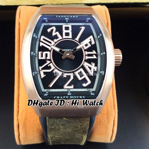 new collection vanguard crazy hours automatic mens watch rose gold black dial gold white 3d big number markers green leather rubber e159b2, Slivery;brown 
new collection vanguard crazy hours automatic mens watch rose gold black dial gold white 3d big number markers green leather rubber e159b2, Slivery;brown